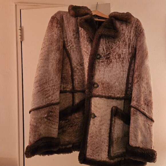 Vintage 80’s Men’s Size 46 Sheepskin Shearling Coat Leather Suede Ranch Western